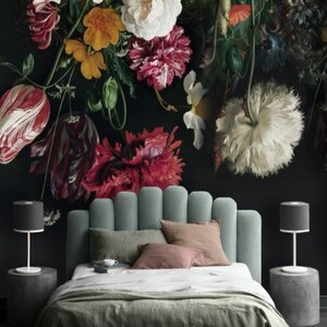 Dutch Dark Floral Wallpaper Peel & Stick Wall Mural Remove Wall Paper Floral Mural Removable Large Floral Wallpaper Mural Self Adhesive 170 image 2