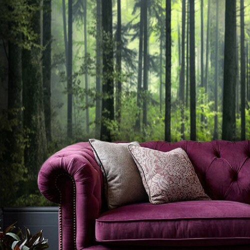 Dark Green Misty Forest Wall Mural Wallpaper Peel and Stick - Etsy