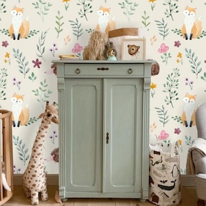 Forest Friends Wallpaper Light Colors, Removable Peel and Stick Prepasted, Woodland Animals Nursery Decor, Neutral Wallpaper for Kids Room