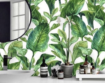Tropical Banana Leaf Wallpaper Mural, Jungle Floral Wallpaper, Green Botanical Wallpaper Peel and Stick in size 192" wide x 103" high
