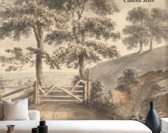 Land Landschaft Ölgemälde Tapetenwandbild, abnehmbare Schälen und Stick Vorgeklebt, Romantische Ästhetik, Vintage Antike Viktorianische Dekor