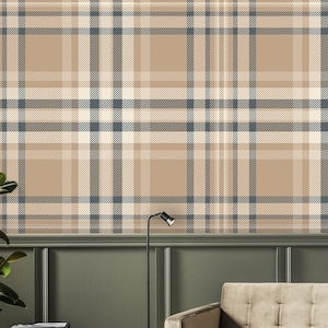 Motif de papier peint à carreaux bleu beige neutre, amovible préencollé, décoration de charme rustique, papier peint à carreaux moderne pour n'importe quelle pièce