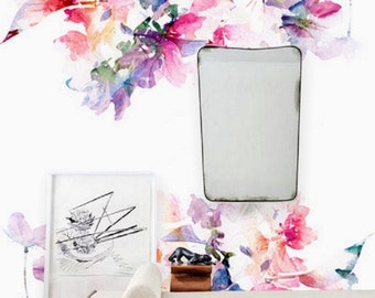 Mauve Watercolor Floral Wallpaper Removable Peel and Stick Prepasted, Barbiecore Decor, Whimsical Flower Wall Mural for Modern Feminine Room
