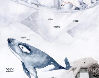 Mom and Baby Polar Bear Wallpaper Mural, Removable Peel and Stick Prepasted, Arctic North Iceberg Decor, Bowhead Whale Wallpaper Kids Room