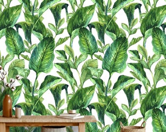 Banana Leaf Wallpaper Peel and Stick, Green Botanical Tropical Wallpaper, Removable Self Adhesive Wall Mural, Boho Modern Home Decor