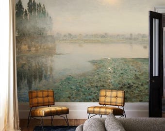 豪華！アンティーク絵画 油彩 アメリカ 森林と川風景画Antique