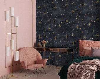 Star Peel and Stick Wallpaper, Ombre Wallpaper Night Sky Wallpaper, Navy Constellation Wallpaper, Dark Romantic Celestial Wall Decal #228