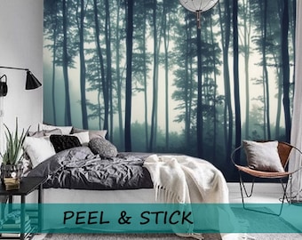 Misty Forest Wall Mural Removable, Wallpaper Mural Forest, Forest Wallpaper Peel and Stick Nature, Forest Murals for Wall Mural Tree, #64