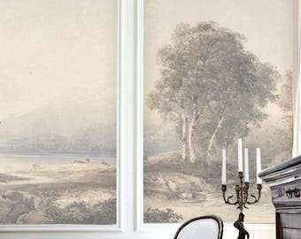 Neutral Beige Landscape Wallpaper, Vintage Tree Mural, Peel and Stick Wallpaper, French Country Style, Classic Scenic Wall Decor