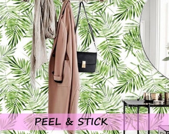 Green Palm Leaf Wallpaper, Nursery Neutral Leaves, Peel and Stick Wallpaper, Boho Tropical Wallpaper, Mural Wallpaper Greenery Prints #73