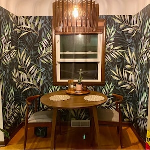 Watercolor Olive Branch Wallpaper, Vintage Dark Botanical Wallpaper, Peel and Stick Green Leaves Wall Decal in size 155" wide x 84" high