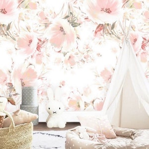 Carta da parati Secret Garden, carta da parati floreale neutra, carta da parati Nursery Blush, carta da parati staccabile e adesiva Boho, decorazione murale rosa tenue n. 116
