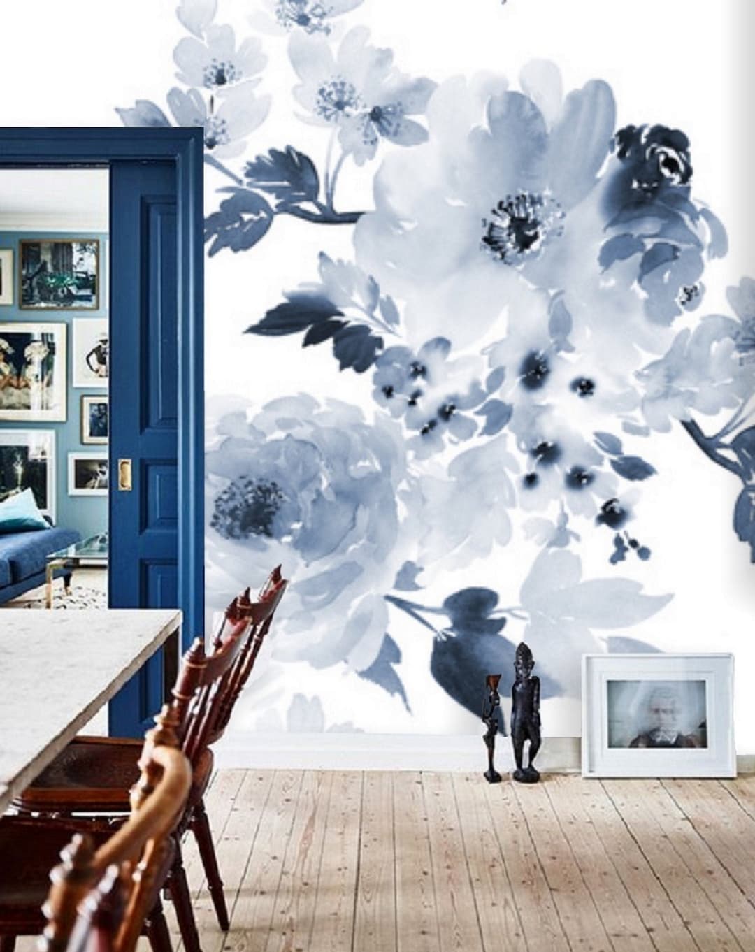 CDXNORA Photo Wallpaper Dark Blue 400×280cm Retro Flowers - View #9
