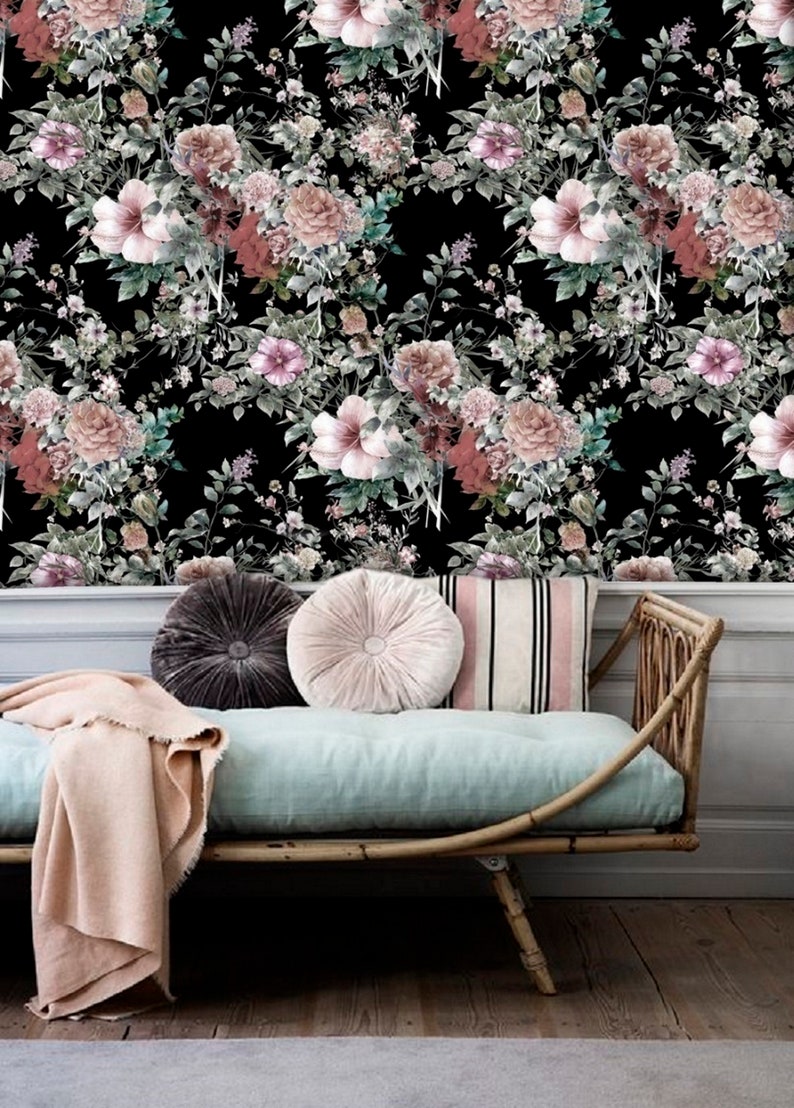 Wall Paper Flower Nursery Wallpaper Girl Decal #18 Peel and Stick Wallpaper Floral Mural Wallpaper Removable Dark Floral Wall Mural Remove
