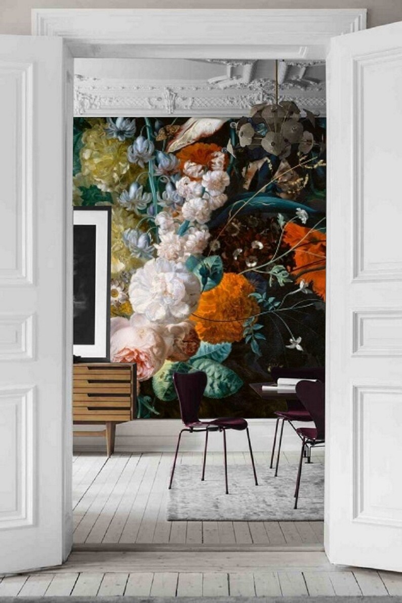 Dutch Floral Wallpaper Mural Peel & Stick Wallpaper Remove Etsy Canada