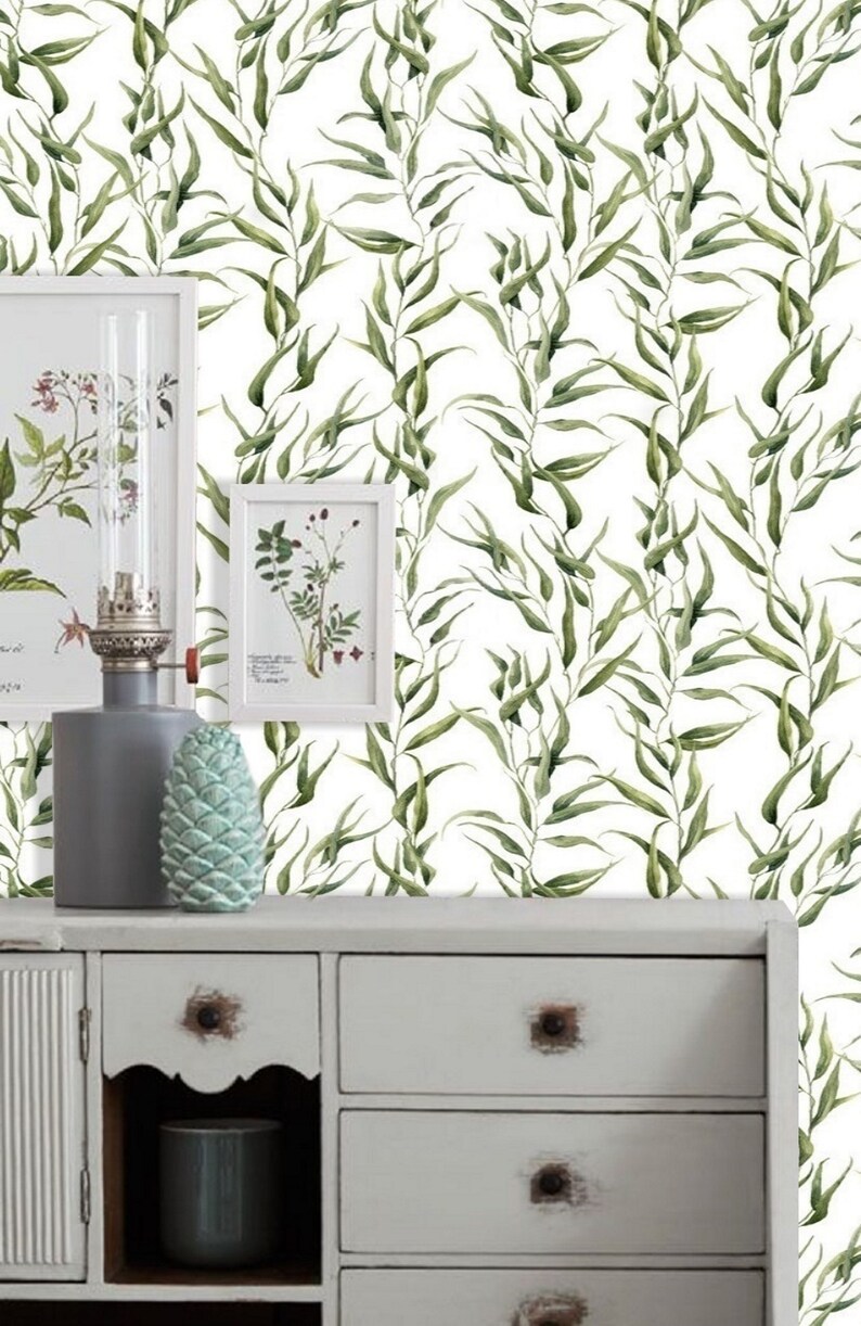 Watercolor Wallpaper Self Adhesive Wallpaper Peel /& Stick Mural Plants Wallpaper Wall Mural Removable Peel and Stick Wall Paper Green #36
