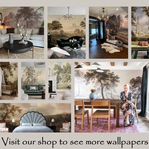 Vintage Forest Wall Mural Muted, Removable Peel and Stick Prepasted Wallpaper, Soft Woodsy Décor, Dreamy Landscape Cream Mural for Library image 13