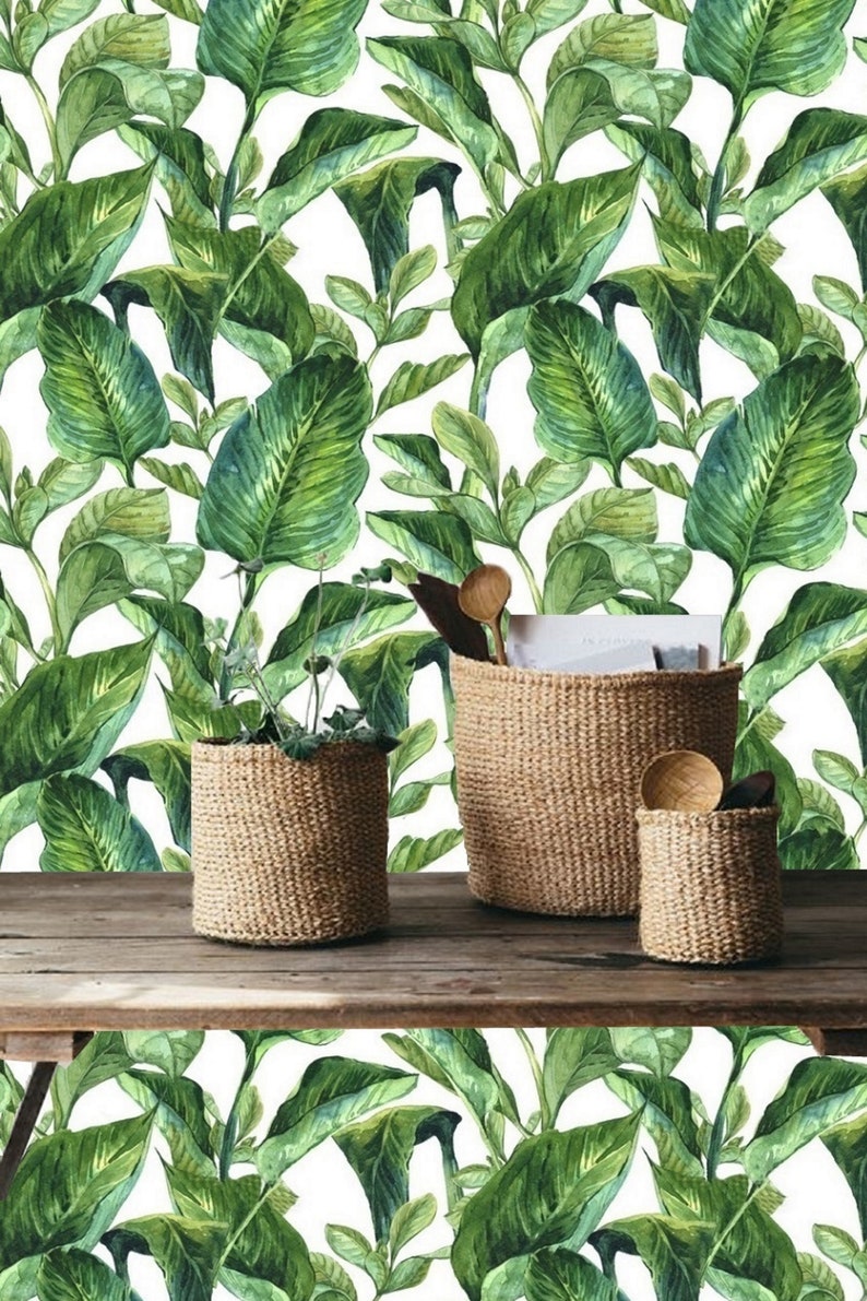 Peel ’n Stick Wall Paper Banana Leaf Wallpaper Wall Mural | Etsy