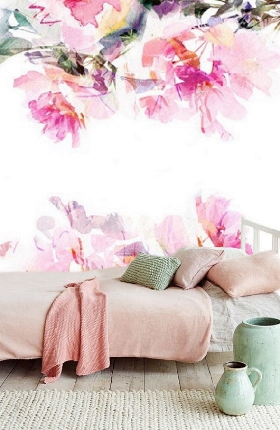Pink Floral Peel And Stick Wallpaper | Biajingan Wall