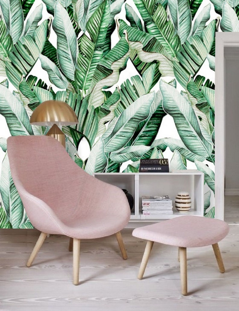 Banana Wall Mural Removable Tropical Wall Paper Removable #158 Peel and Stick Wallpaper Banana Leaf Wallpaper Green Banana Wallpaper Mural