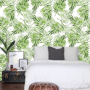 Green Palm Leaf Wallpaper, Nursery Neutral Leaves, Peel and Stick Wallpaper, Boho Tropical Wallpaper, Mural Wallpaper Greenery Prints 73 image 5