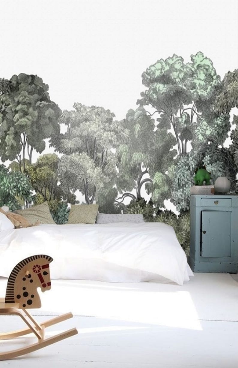 Peel /& Stick Mural Temporary Reusable Wallpaper Forest Wall Paper Green #163 Green Tree Wallpaper Rainforest Wall Mural Removable Wallpaper