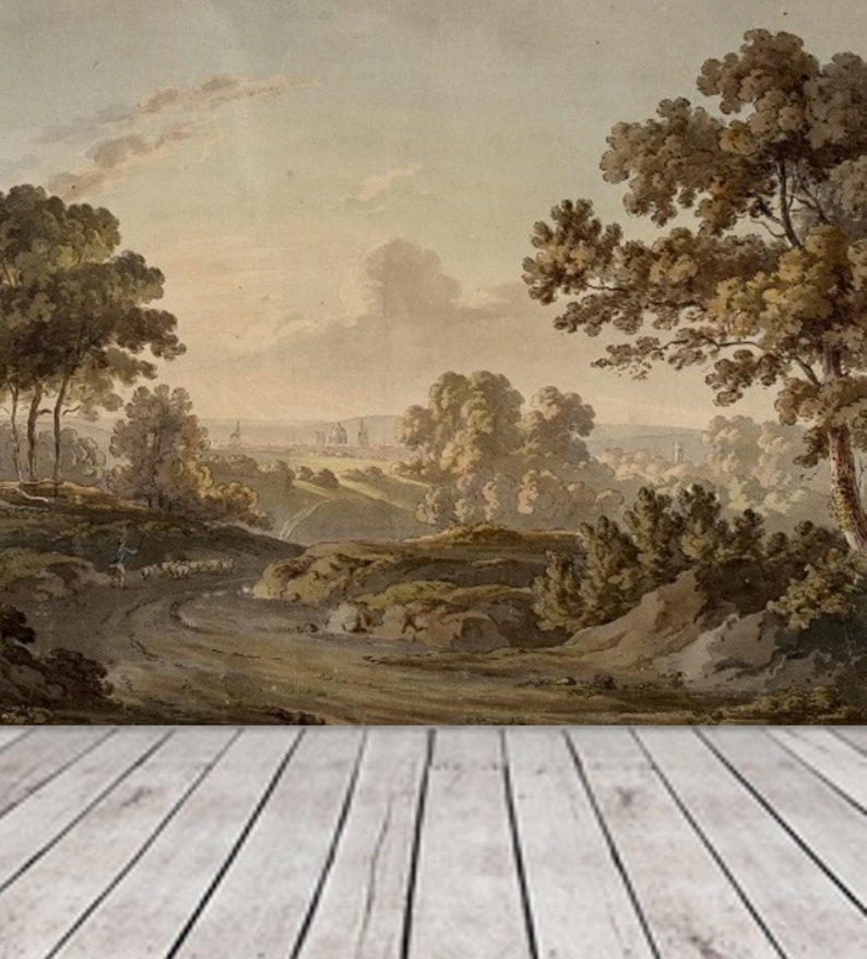 Art mural campagne anglaise, peinture à l'huile ancienne paysage papier peint mural autocollant, grande impression murale panoramique vintage 210 image 5