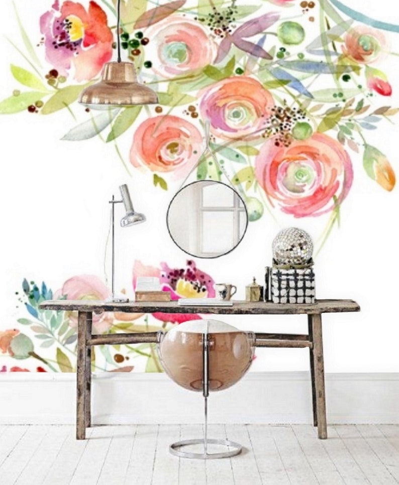 Floral Remove Wallpaper Peel and Stick Wall Mural Wallpaper Etsy