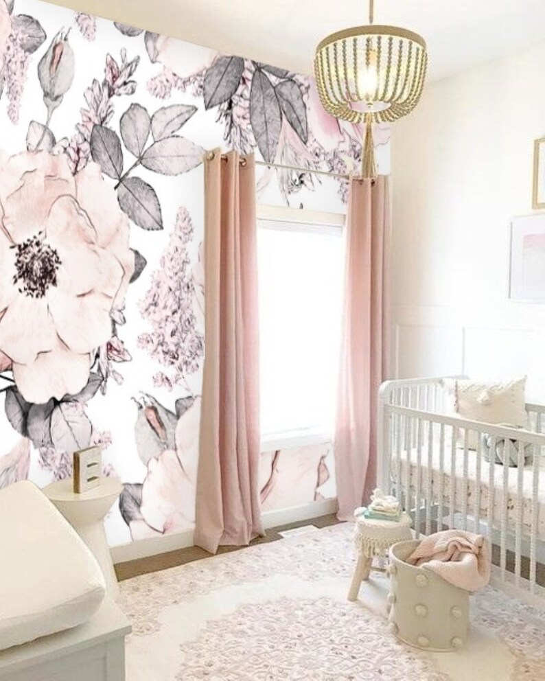 Blush Pink Flower Wallpaper Peel & Stick Mural Remove Floral Etsy