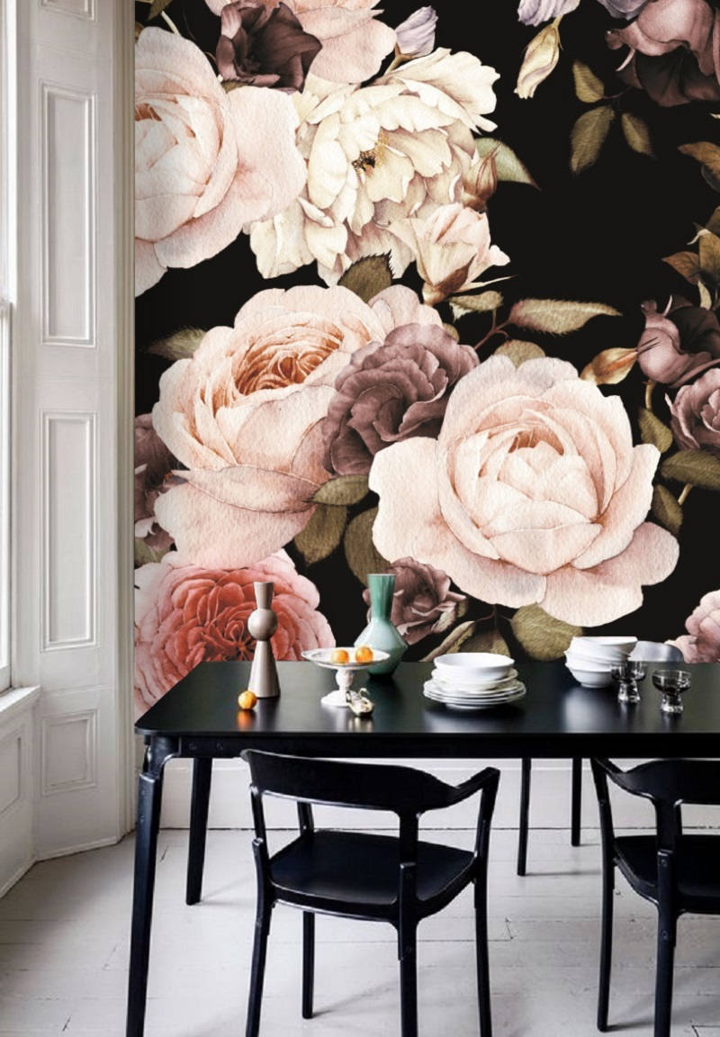 dutch dark vintage floral removable wallpaper wall mural Etsy