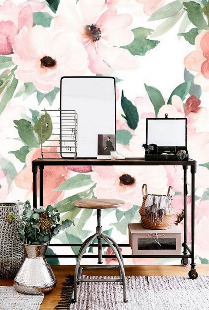 Floral Wallpaper Nursery Mural Wallpaper Remove Floral Peel Etsy