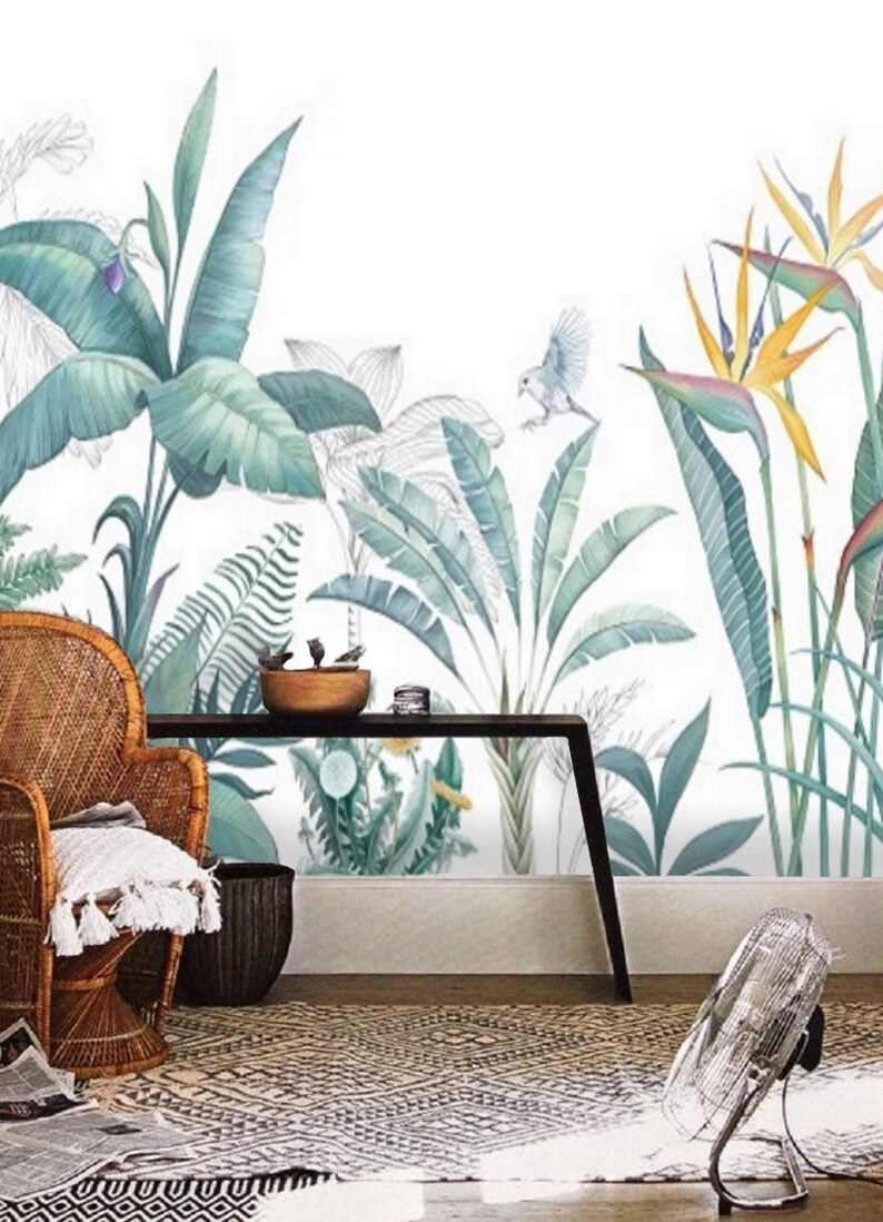 Green Banana Leaf Jungle Wallpaper Mural Peel and Stick Etsy