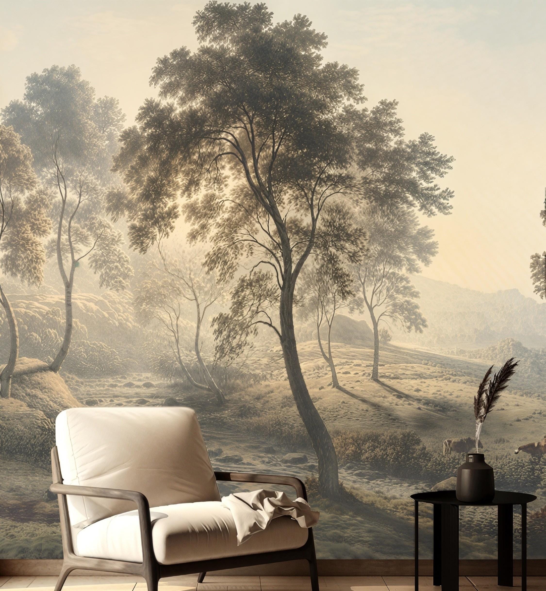 Vintage Landscape Wall Mural, Removable Peel and Stick Prepasted