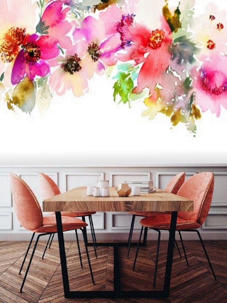 Floral Wall Mural Removable Wall Paper Peel & Stick Mural Etsy