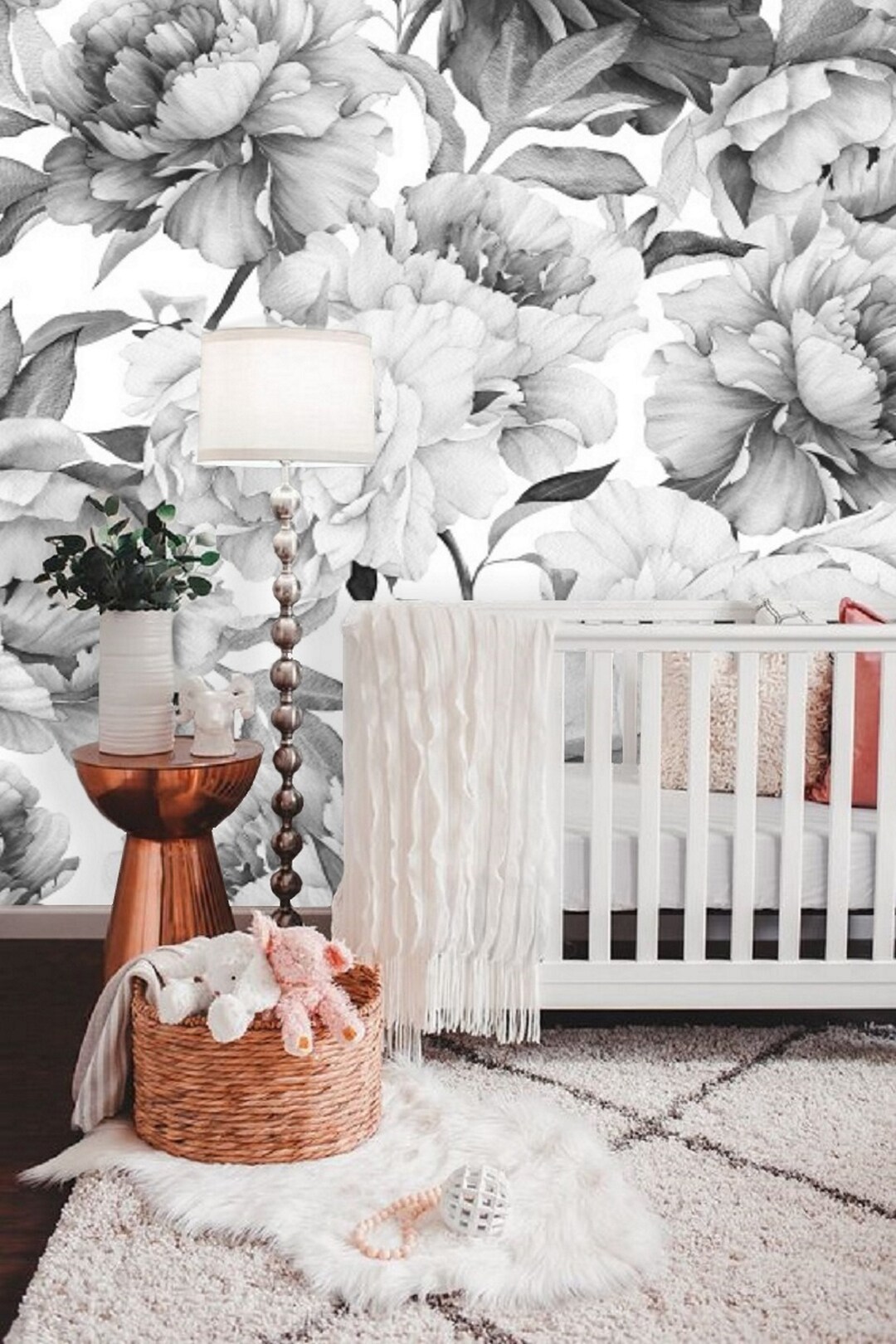 Giant Peony Wallpaper Black and White, Flower Peony Peel and Stick