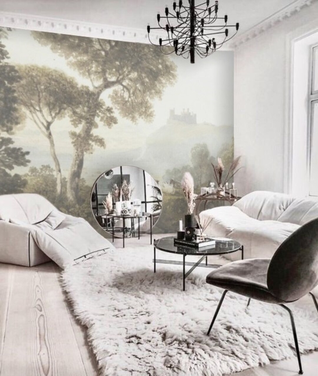 Muted Landscape Wallpaper, Pastoral Scenery Wallpaper, Neutral Vintage ...