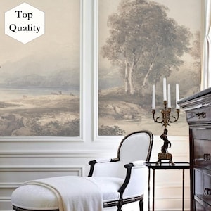 Subtle Wallpaper, Large Panoramic Wall Art, Vintage Scene Wallpaper,  Scenic Mural Wallpaper Peel and Stick, Boho Nature Wallpaper Nursery