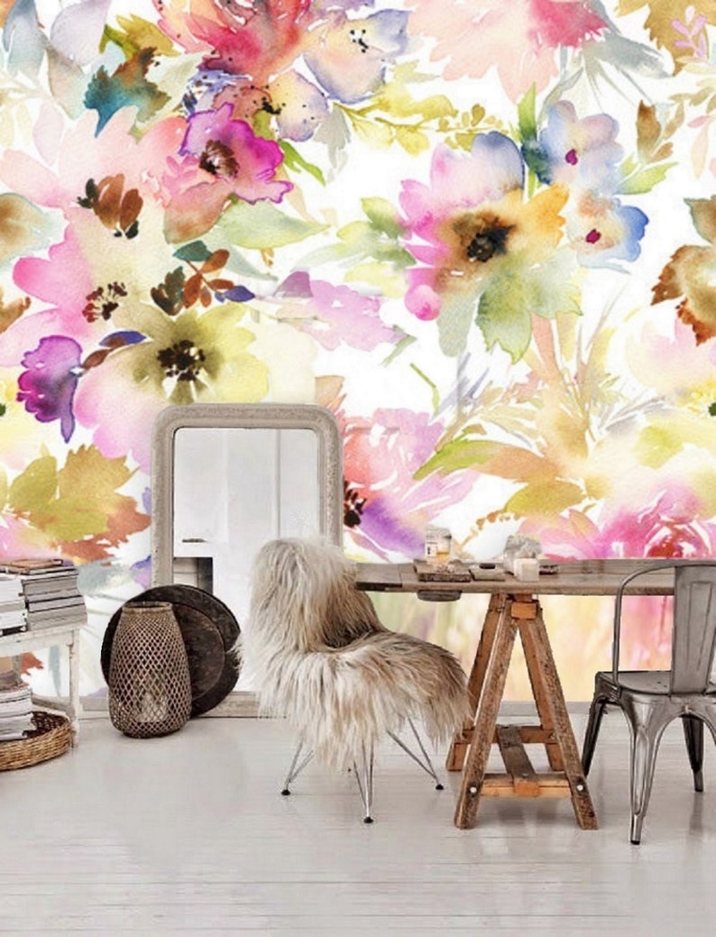 Wall Mural Peel and Stick Wallpaper Floral Wall Decal Nursery Etsy