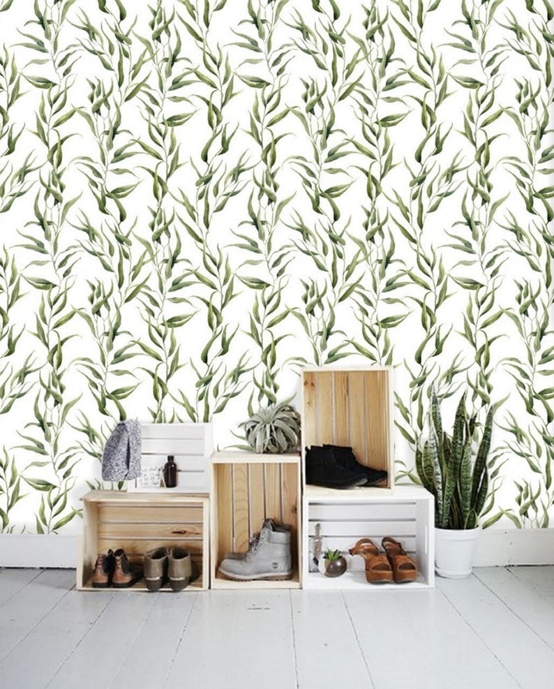 Watercolor Wallpaper Self Adhesive Wallpaper Peel /& Stick Mural Plants Wallpaper Wall Mural Removable Peel and Stick Wall Paper Green #36