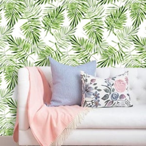 Green Palm Leaf Wallpaper, Nursery Neutral Leaves, Peel and Stick Wallpaper, Boho Tropical Wallpaper, Mural Wallpaper Greenery Prints 73 image 9