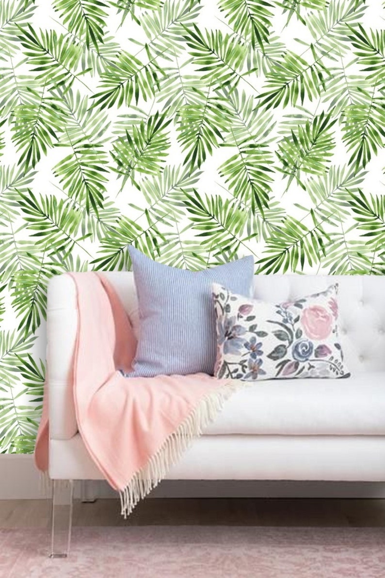 Green Palm Leaf Wallpaper, Nursery Neutral Leaves, Peel and Stick Wallpaper, Boho Tropical Wallpaper, Mural Wallpaper Greenery Prints 73 image 9