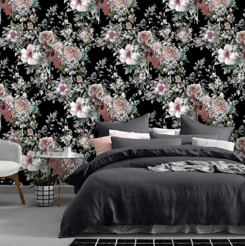 Wall Paper Flower Nursery Wallpaper Girl Decal #18 Peel and Stick Wallpaper Floral Mural Wallpaper Removable Dark Floral Wall Mural Remove