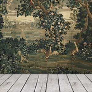 French Antique Wallpaper, Scenic Wallpaper Mural Landscape Wallpaper, Woodland Forest Wallpaper, Dark Green Garden, Moody Country Painting image 6