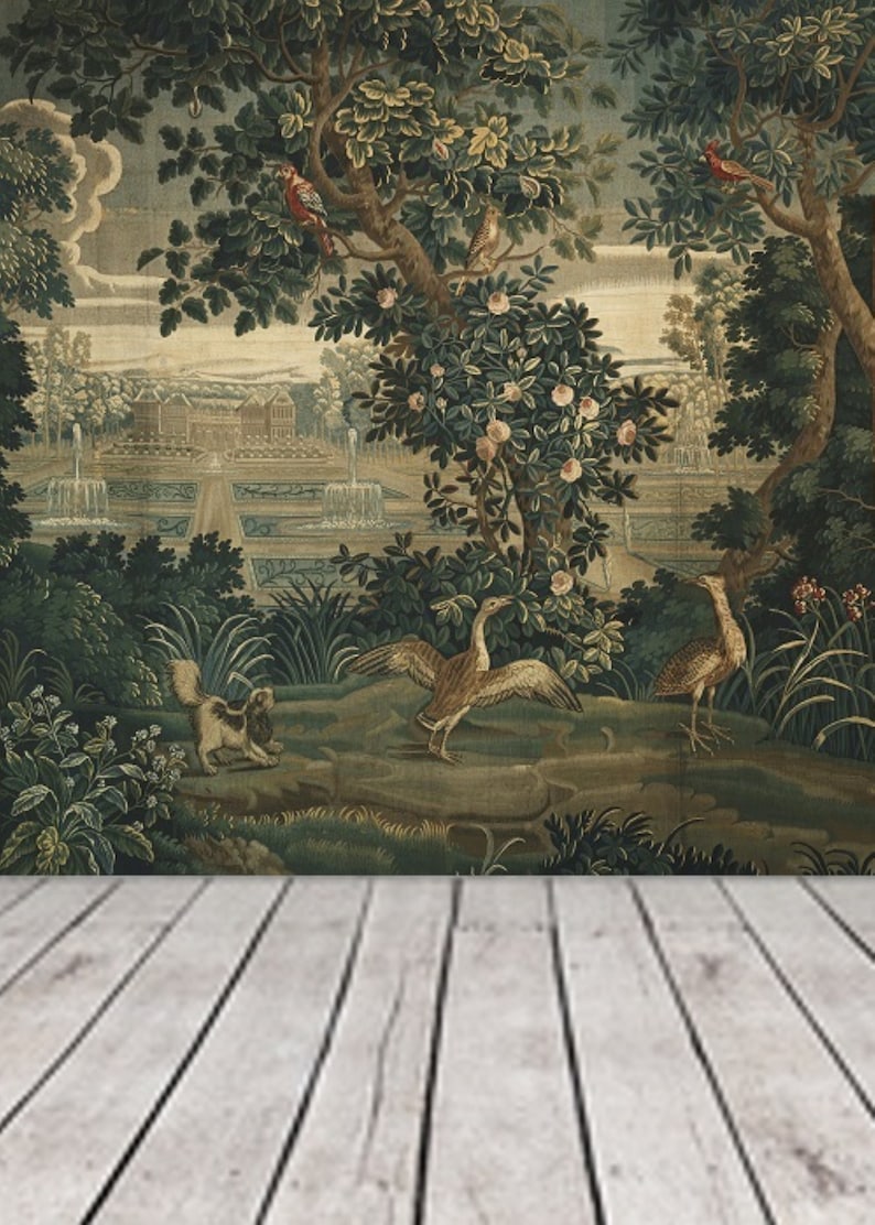 French Antique Wallpaper, Scenic Wallpaper Mural Landscape Wallpaper, Woodland Forest Wallpaper, Dark Green Garden, Moody Country Painting image 6