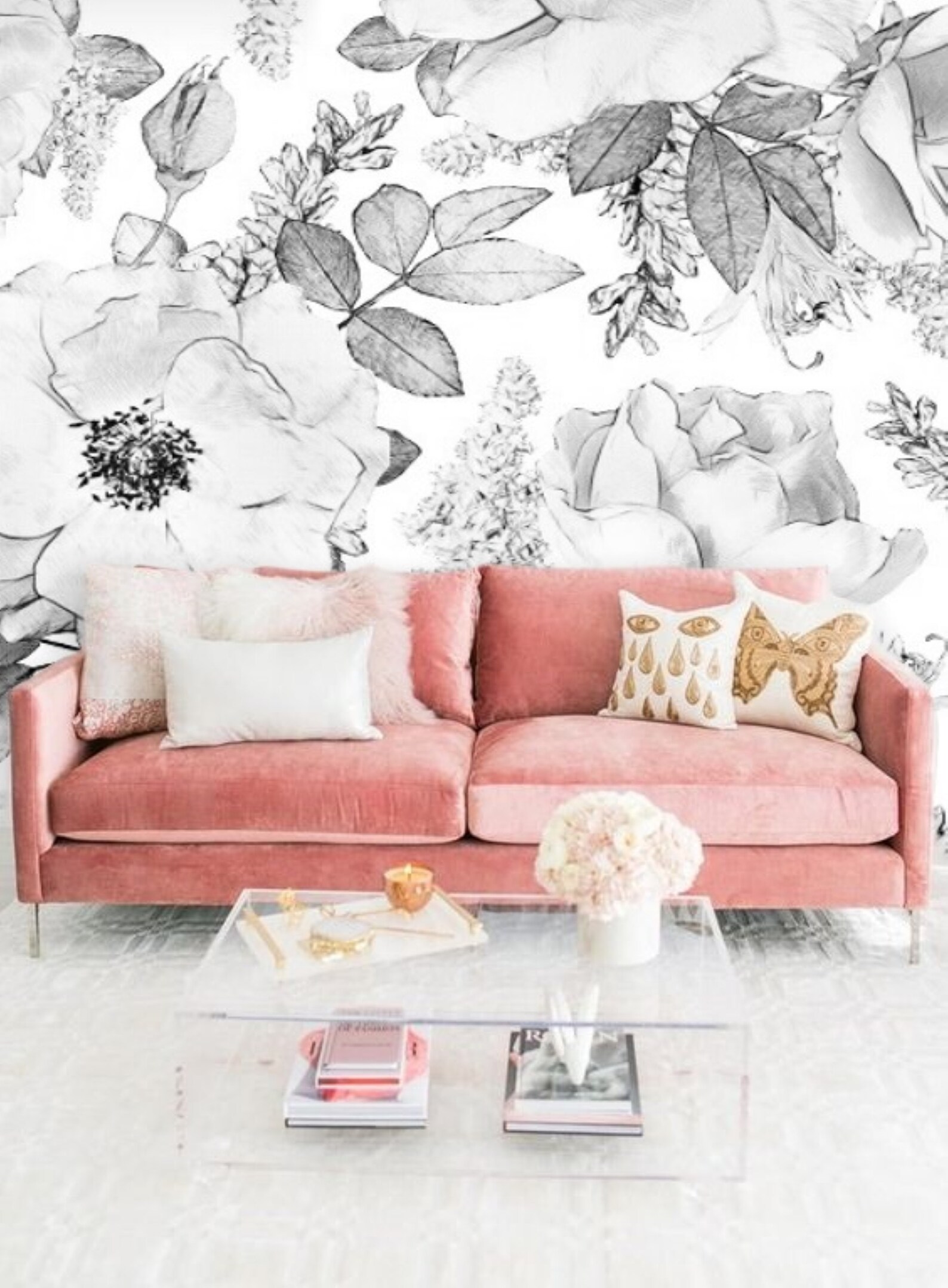 Black and White Floral Wallpaper Peel & Stick Mural Remove - Etsy