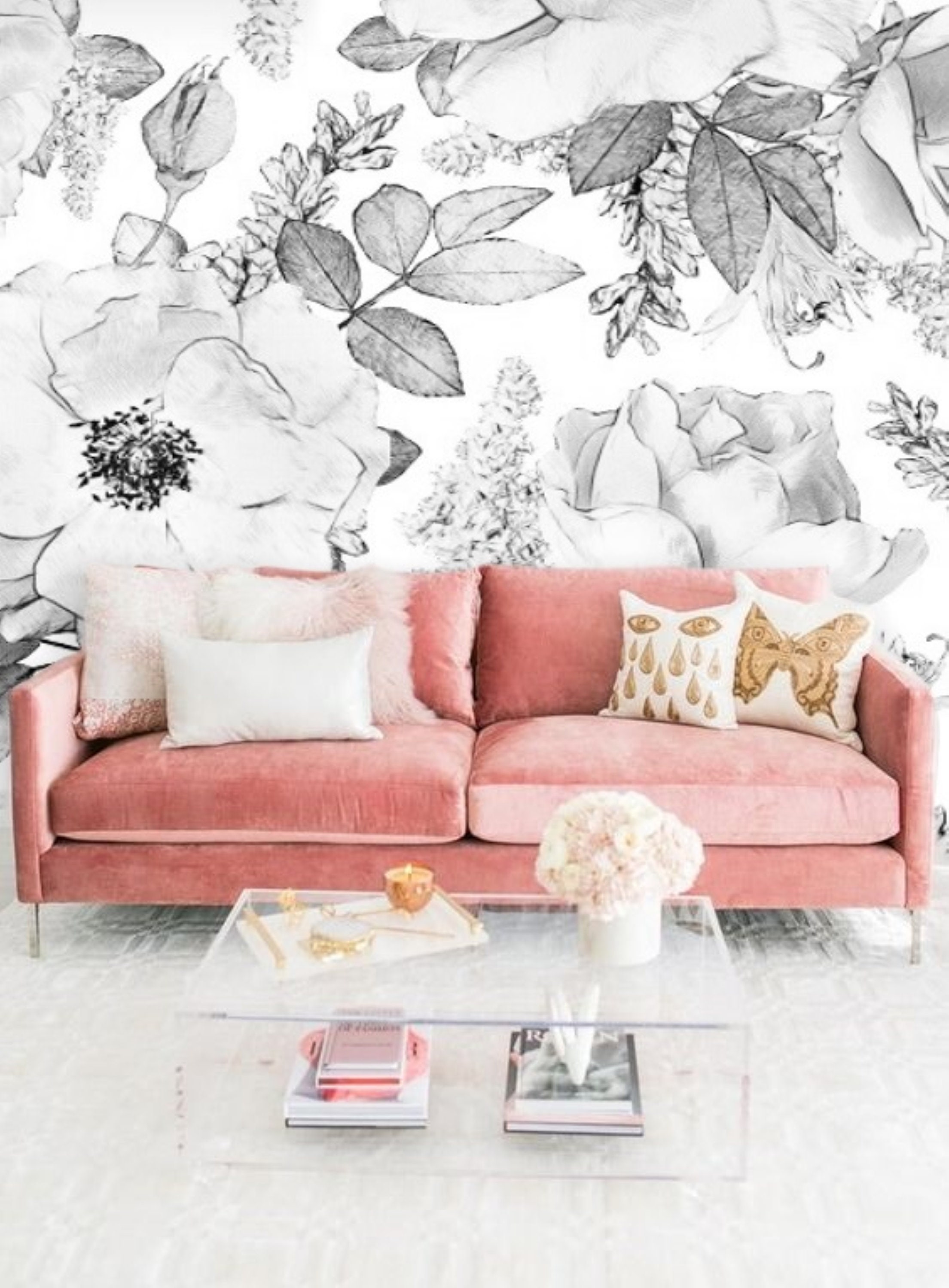 Black and White Floral Wallpaper Peel & Stick Mural Remove - Etsy UK