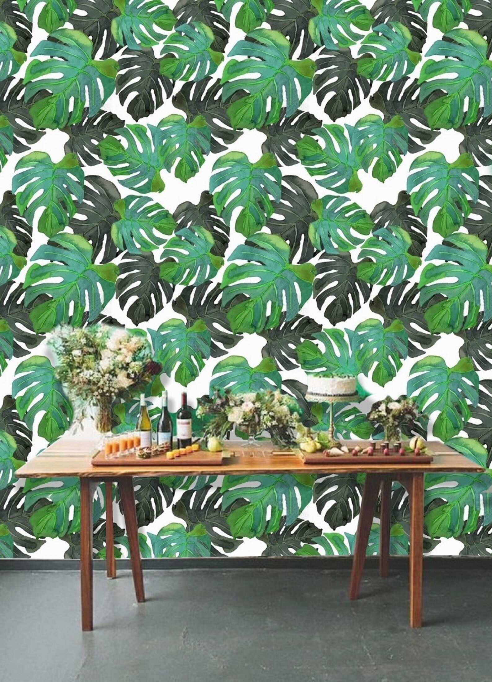 Monstera Leaf Wallpaper Wall Mural Removable Wallpaper Peel & | Etsy