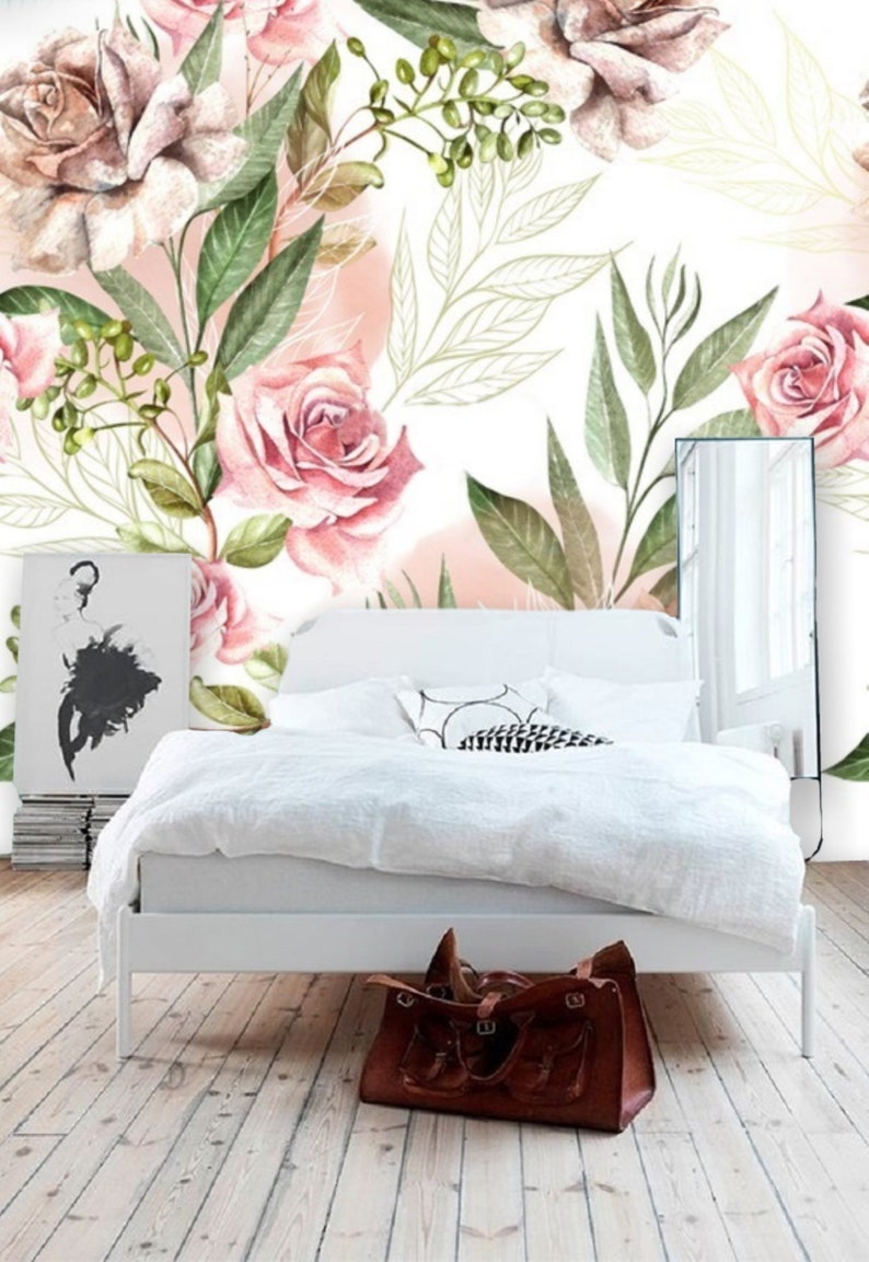 Rose Floral Removable Wallpaper Mural Floral Peel and Stick Etsy