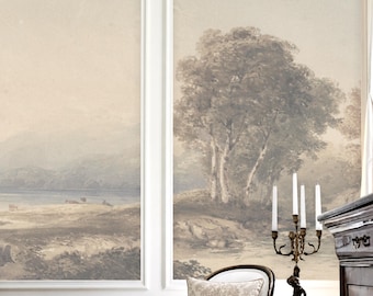 Neutral Beige Landscape Wallpaper, Vintage Tree Mural, Peel and Stick Wallpaper, French Country Style, Classic Scenic Wall Decor