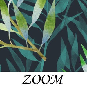 May include: Abstract watercolor pattern featuring overlapping green and blue leaves on a dark blue background.